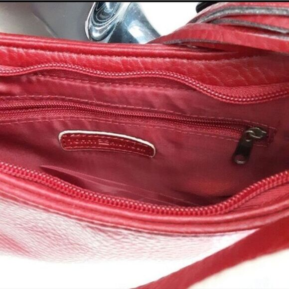 TOMMY HILFIGER Handbag Studded Embroidered Leather‎ Strap Tasseled Red - Picture 3 of 14